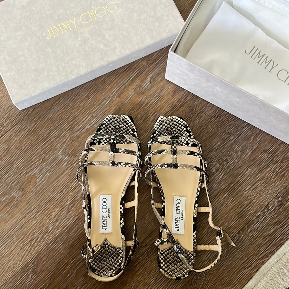 Jimmy Choo Arien Flat Snakeskin-Embossed Leather Sandals